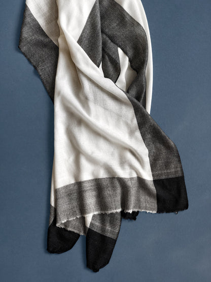 Pashmina Shawl - White with Black