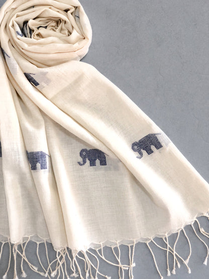 Jamdani Stole - Black Baby Elephant