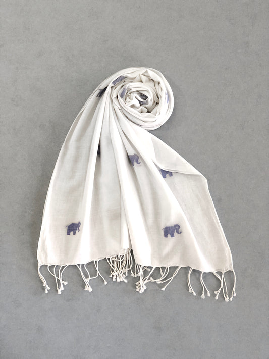 Jamdani Stole - Blue Baby Elephant